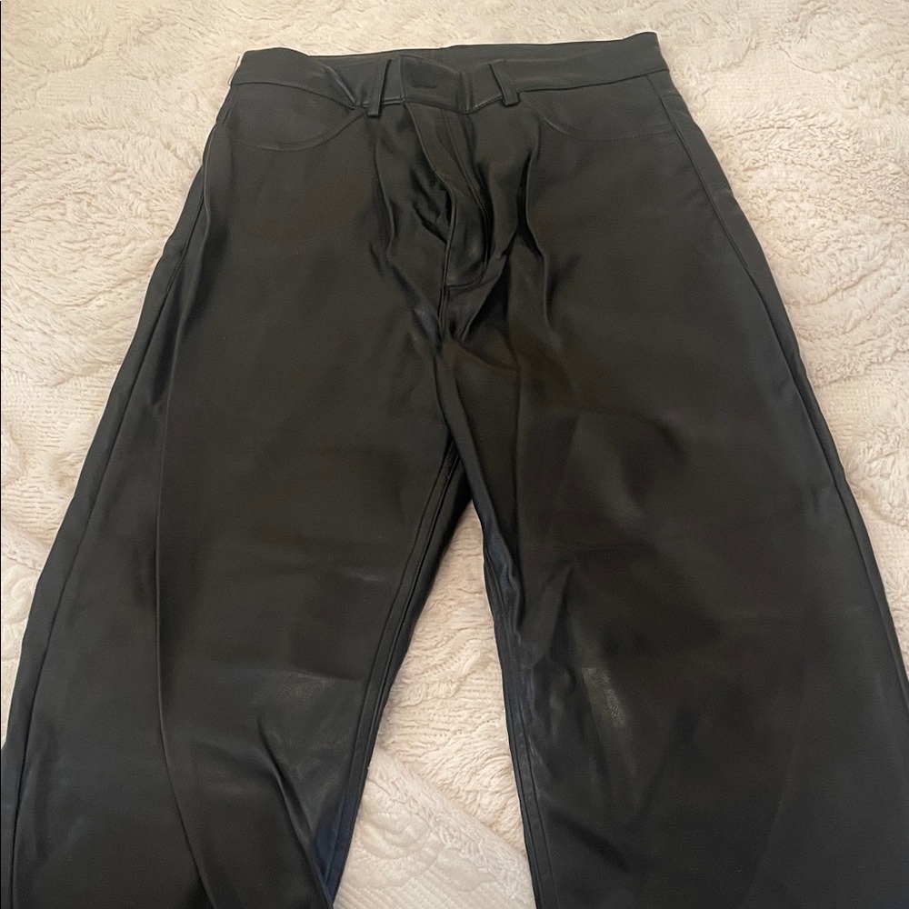Black faux leather pants